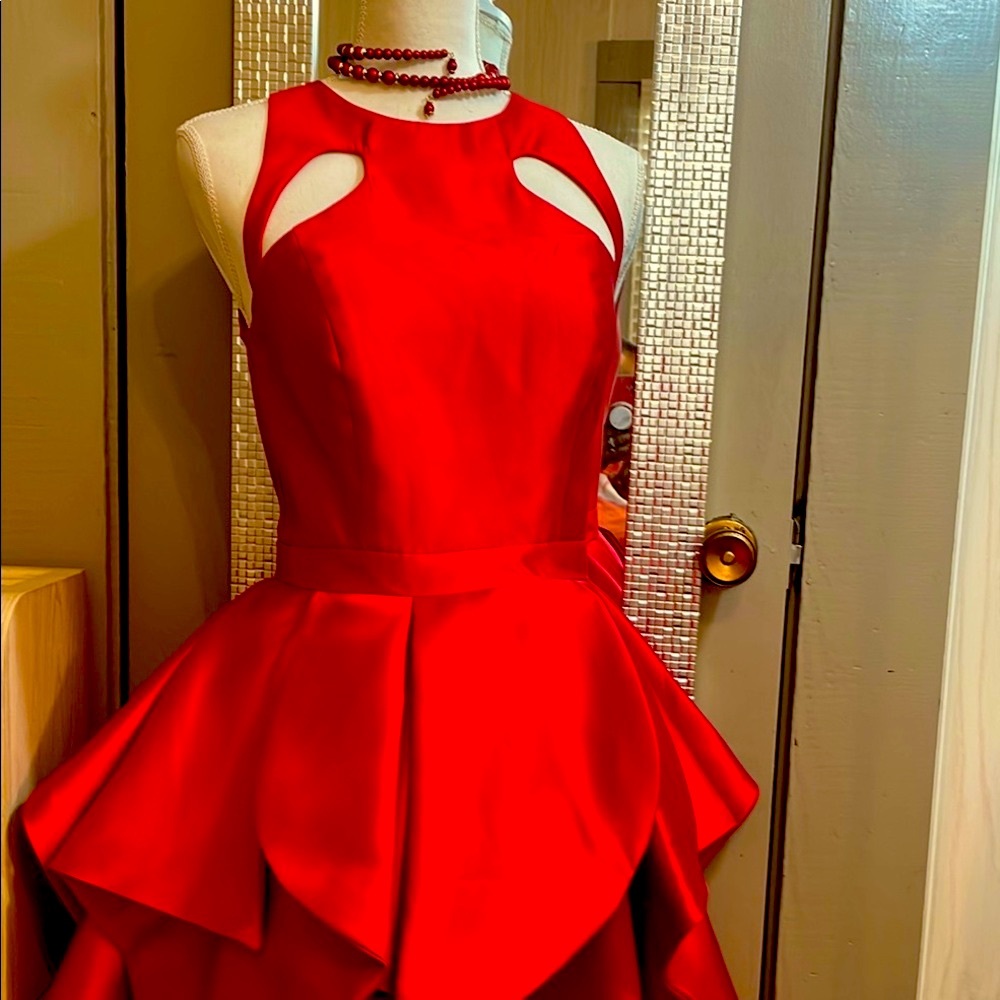 Red Sleeveless Halter Fit and Flare Dress